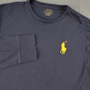 Polo Ralph Lauren Long Sleeve T-Shirt Men's Crew Neck Yellow Logo Large